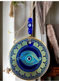 Resim Altın İşlemeli Balık Gözlü Nazar Boncuklu Duvar Süsü 