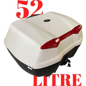 Resim TİEN MOTOR Tien 52 Litre Motosiklet Çantası - Beyaz - Otomatik Kilit (SIRT DAYAMA PEDİ DAHİL) 