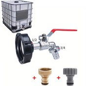 Resim 1/2" IBC Su Deposu Çıkış Valf Adaptörü Hortum Bağlantısı ve Ayarlanabilir Püskürtme Memesi ile - Bahçe Sulama Bakımı için Modern Plastik Musluk, 3/4" ve 1/2" Hortum Bağlantıları Dahil 