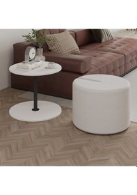 Resim Vexana Puflu Yan Sehpa Saklanabilir Puflu Servis Sehpası Beyaz 