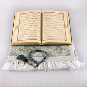 Resim Asetat Kutulu Yeşil Kadife Kuran-ı Kerim + Seccade 