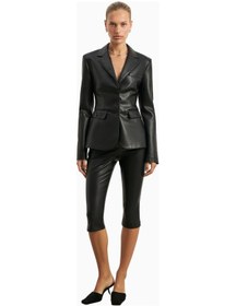 Resim United Colors Of Benetton Because Of Alice Cinched Waist Leather Blazer Kadın Ceket Siyah 