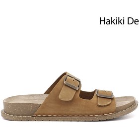 Resim Gönderi(r) Kadın Taba Süet Çift Tokalı Hakiki Deri Terlik 