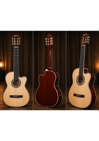 Resim Qcg2303n Elektro Klasik Gitar 39 4 Bant Ekolayzırlı, Gül Ağacı Klavye Full Set: Askı, Tel, Pena, Capo, Tuner, Temizleme Bezi Hediye Natürel 