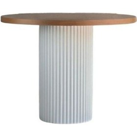 Resim Arya Yuvarlak Ahşap Bohem Masa 90x90 Beyaz - Naturel 