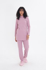 Resim TIPMOD Likralı Pudra Pembe Tunik Tesettür Takım Hemşire Forması / Scrubs 