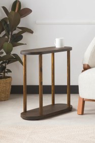 Resim Furnirem Masif Ahşap Oval Yan Sehpa 50x16.5 Cm Koyu Ceviz 