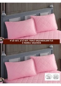 Resim 1 Adet %100 Pamuk Kapitone Fermuarlı Sıvı Geçirmez Renkli Yastık Alezi Yastık Koruyucu Pembe 