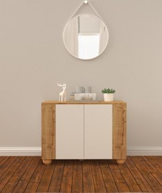 Resim B3 Concept Nort Serisi Özel Tasarım 4 Kapaklı Konsol Çok Amaçlı 1. Kalite Konsol Dolap Safir Meşe Beyaz 