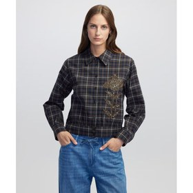 Resim İpekyol Deri Aplikeli Ekose Desen Kadın Gomlek (IW6250025097) 