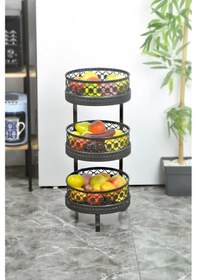 Resim Metal 3 Katlı Sebzelik ve Meyvelik Desenli Siyah 