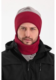 Resim Hünkar Sytle, Çift Renk Çift Kat Katlanabilir Yumuşak Erkek Bere Boyunluk Takım - Standart / Gri-bordo Gri-bordo 