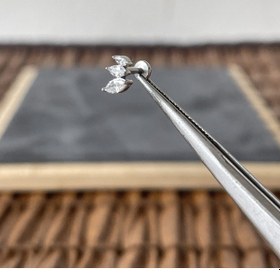 Resim %100 Cerrahi Çelik Üç Markiz Zirkon 6 X 1.2 MM Çelik Labret Piercing Gümüş 