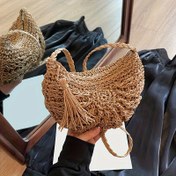 Resim Bohem tarzı dokuma kadın çapraz vücut çantası, dokuma malzeme, rahat ve basit, moda ve çok yönlü, plaj tatili için uygun, yaz temel malzemeleri 