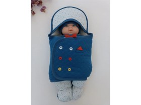 Resim Tomuycuk Double Face Erkek Bebek Ayaklı Kundak Mavi 