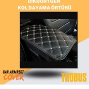 Resim TROBUS Siyah Suni Deri Beyaz Dikişli Dikdörtgen Kol Dayama Örtüsü 