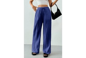 Resim Ghassy Co. Kadın %100 Cotton Müslin Ultra Hafif Palazzo Model Geniş Paça Keten Karışım Pantolon 