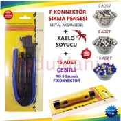 Resim F Konnektör Sıkma Pensesi + Kablo Soyucu + Sıkmalı F Konnektörler 