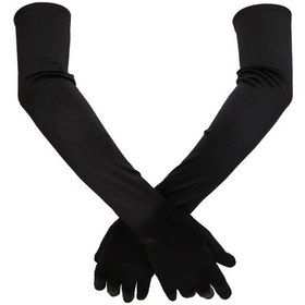 Resim Saten Likrali Uzun Parmaklı Eldiven 58 Cm-dans & Opera Eldiveni Siyah 