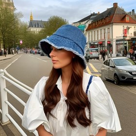 Resim Denim Tarzı Balıkçı Şapkası - Geniş Kenarlı Hafif Polyester Seyahat, Açık Hava ve Günlük Kullanım İçin Moda Aksesuar 