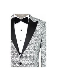 Resim Wessi Simli Deseni Beyaz Erkek Smokin Ceket Beyaz 