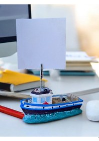 Resim Mavi Gemi Temalı Not Tutacağı Fotoğraf Tutacak Not Tutucu Ofis Seti Hediyelik Mavi 