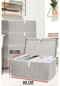Resim 1 Adet Gri Kapaklı Kutu Hurç Baza Altı Eşya Hurcu Kapaklı Yastık Hurcu Mega Boy 50 40 19 Gri 