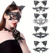 Resim 4 Adet Siyah Dantel Kedi Maskeleri Kulaklıklı - Kadınlar için Şık Maskeli Balosu Aksesuarları, Karmaşık Çiçek Desenleri, Kostüm Etkinlikleri ve Temalı Partiler için Mükemmel 