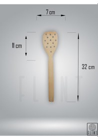Resim Gürgen Ağacı El Yapımı Tahta Ahşap Süzgeç Servis Spatula 32cm 