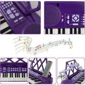 Resim Ayaklı Tabureli 49 Tuşlu Mikrofonlu Org Piyano Seti Mor 