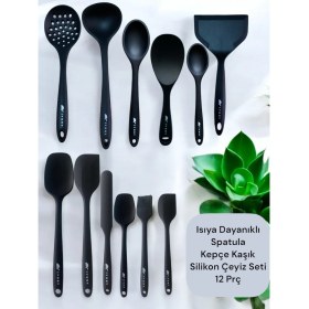 Resim Isıya Dayanıklı 12 Prç Silikon Spatula Kepçe Kaşık Kevgir Çeyiz Seti 