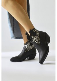 Resim Tency Siyah Zımba Detaylı Sivri Burunlu Western Bot 001 