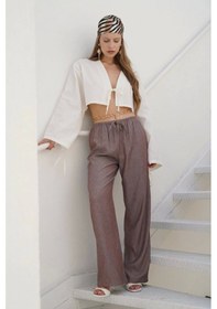 Resim Defymoda İnce Kemerli Bağcık Detay Pantolon Kahverengi 
