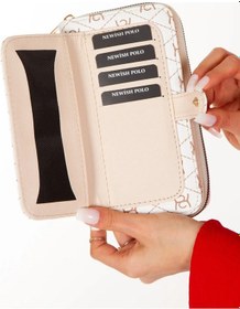 Resim Newish Polo Kadın Deri Desenli Telefon Kağıt Para Bölmeli Kartlık Ve Cüzdan New213 - Beyaz 