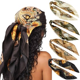 Resim 4'lü Paket Kadınlar için Şık Polyester Kare Eşarp, 90cm Saten Bandana, Çok Amaçlı Boyun Sarmağı, Plaj Başörtüsü 