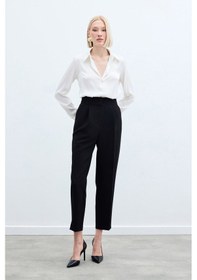 Resim Sateen Yüksek Bel Klasik Pantolon - Siyah-136259 Siyah 