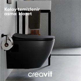 Resim Creavit Free Mat Siyah Kanallı Asma Klozet FE320, Creavit Duck Duroplast Yavaş Kapak 