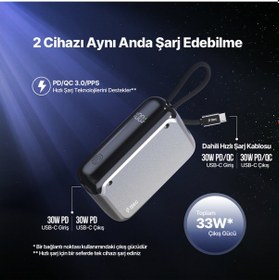 Resim Ttec 2BB228UG Recharger LCD 10.000 mAh PD 30W USB-C Dahili Kablolu Taşınabilir Hızlı Şarj Aleti/Powerbank 