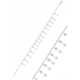 Resim Sogutlusilver Gümüş Rodyumlu Zirkon Taşlı Çift Sıra Dilim Pullu Halhal Gümüş 