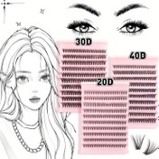 Resim DIY 200/400/600 adet Kirpik Uzatma Kiti Kirpik Küme 20D30D40D 8-16mm Karışık Uzunluk, D Kıvrım, Wispy Bireysel Kirpikler Doğal Kostüm Stili Düğünler, Sevgililer Günü, Günlük Kullanım, Kız Arkadaşlar ve Arkadaşlar için Hediye 