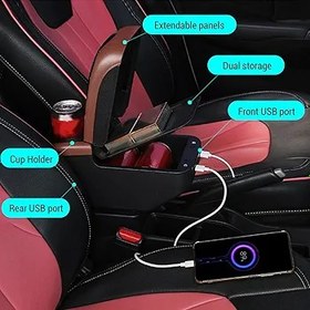 Resim Srliya Evrensel Araba Kol Dayama Kutusu 6 USB Şarj Portu Ile Çift Katmanlı Araba Kol Dayanağı Konsol Organizatör SUV Kamyon Araba Için (Kahve Rengi) 