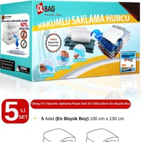 Resim Ülbag Vakumlu Saklama Poşet Seti 5’li 100X130CM (En Büyük Boy) Yorgan ve Döşek Vakumlu Hurç 