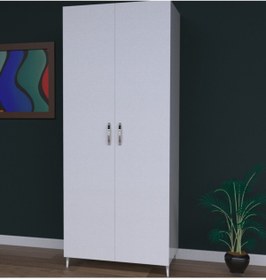Resim De&Se Desing De&se Gardırop Elbise Dolabı Çok Amaçlı Askılı 2 Kapaklı Parlak Beyaz Mdflam 