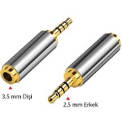 Resim stereo 4 boğum 3.5mm dişi to 2.5mm erkek çevirici metal jak 