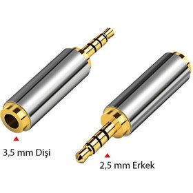 Resim stereo 4 boğum 3.5mm dişi to 2.5mm erkek çevirici metal jak 