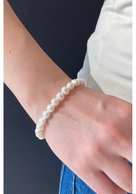 Resim 8,5 Mm Sıralı Doğal İnci Bileklik 19 Cm / Rose Gümüş 