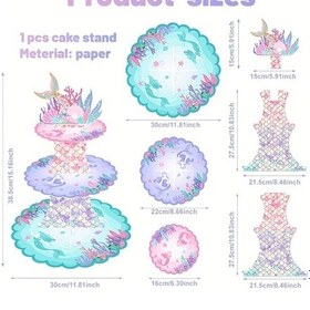 Resim Willowhaven 3 Katlı Denizkızı Kuyruğu Pasta Standı Pastel Pembe Mor Yeşil Turkuaz Altın Rengi Multicolored Diğer 