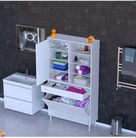 Resim Modilayn Afra 95x173x32,5cm 1 Çekmece, 3 Göz Sepet, 1 Kapak, 8 Raf Dar Alan Banyo Dolabı Beyaz 