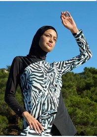 Resim Mayovera Zebra Tek Mayo Üst Tasarım Tesettür Mayo Siyah 
