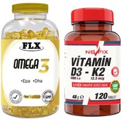 Resim Flx Omega 3 Balık Yağı 180 Softgel & Nevfix Vitamin D3-K2 120 